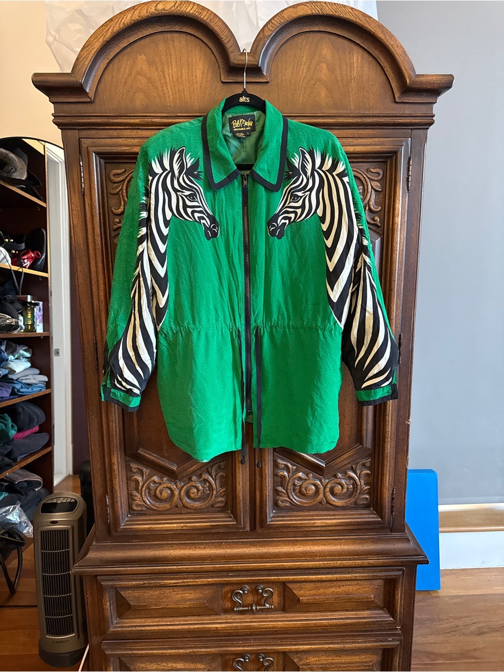Bob Mackie Emerald Green Zebra-Print Bomber Jacket